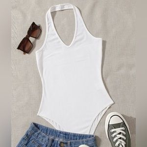 Solid Ribbed Halter Bodysuit